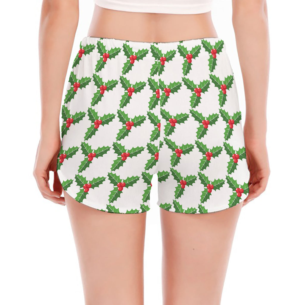 Christmas Holly Berry Pattern Print Women's Split Running Shorts