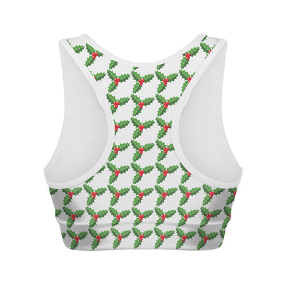 Christmas Holly Berry Pattern Print Women's Sports Bra