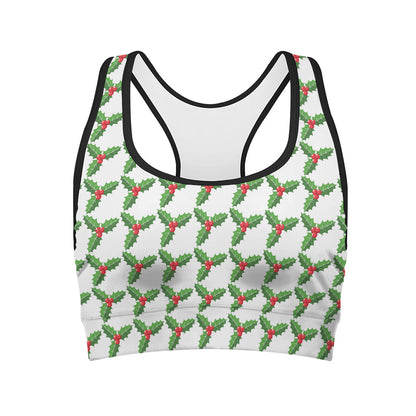 Christmas Holly Berry Pattern Print Women's Sports Bra