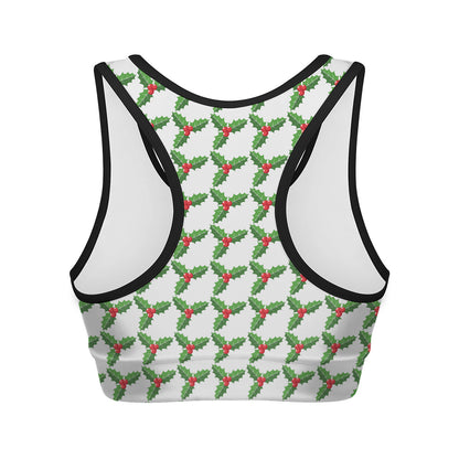 Christmas Holly Berry Pattern Print Women's Sports Bra