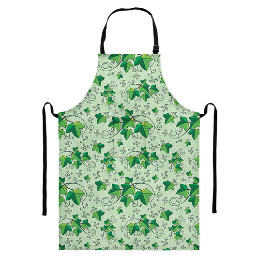 Christmas Ivy Leaf Pattern Print Bib Apron With Pocket