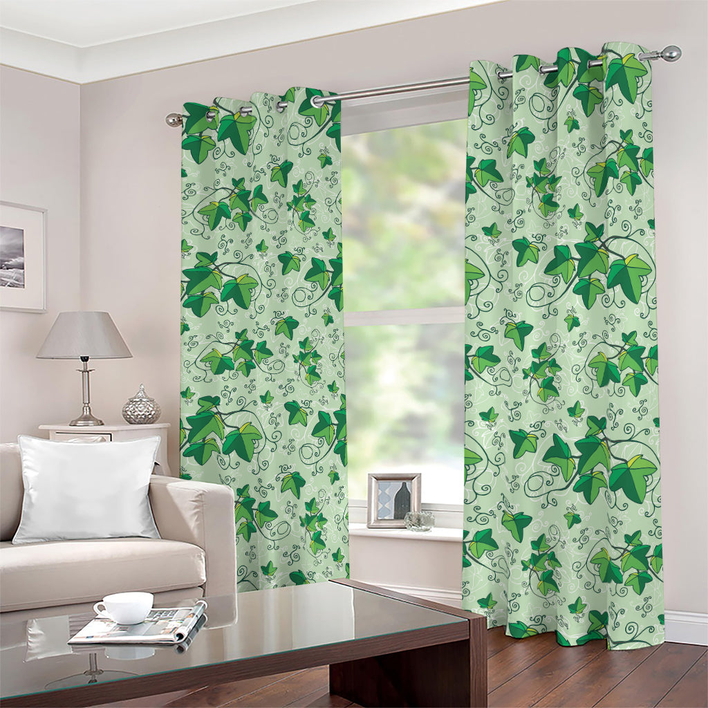 Christmas Ivy Leaf Pattern Print Blackout Grommet Curtains