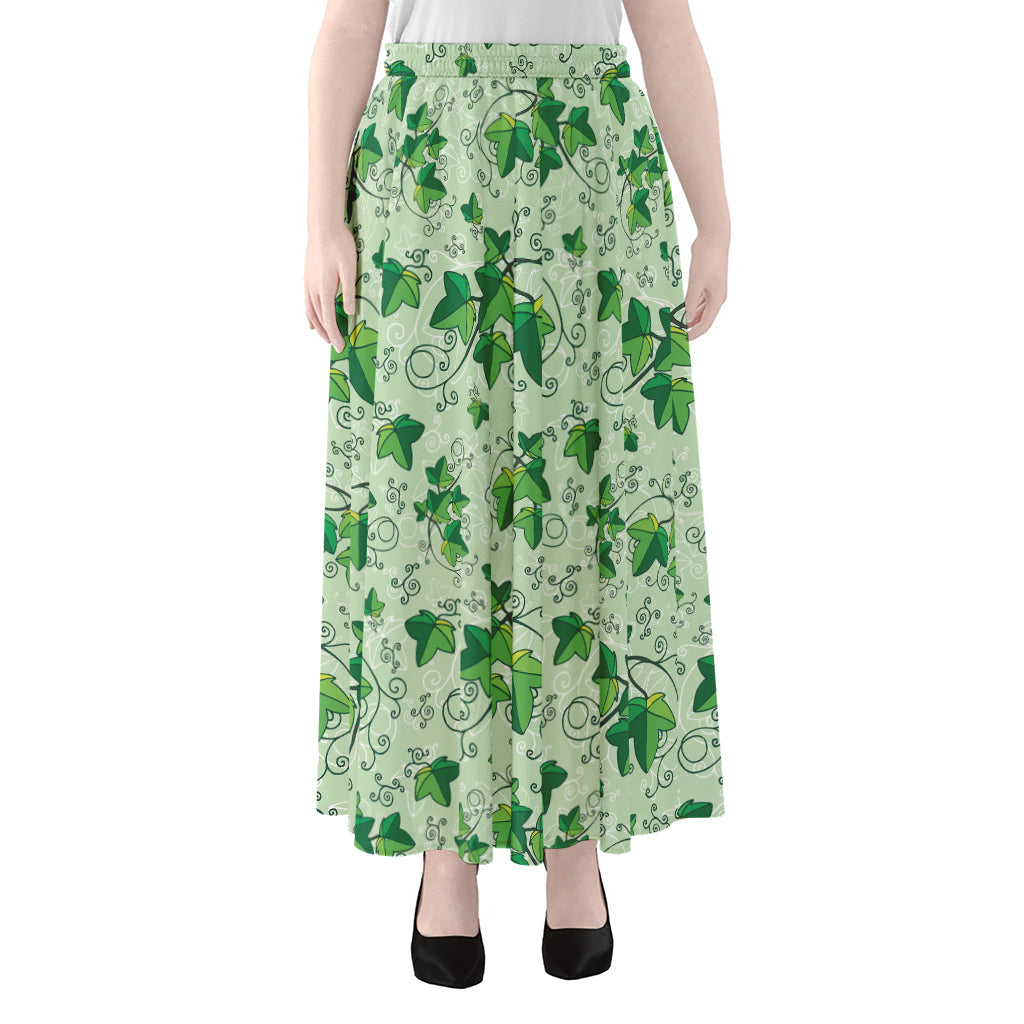 Christmas Ivy Leaf Pattern Print Chiffon Maxi Skirt