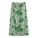 Christmas Ivy Leaf Pattern Print Cotton Front Slit Maxi Skirt