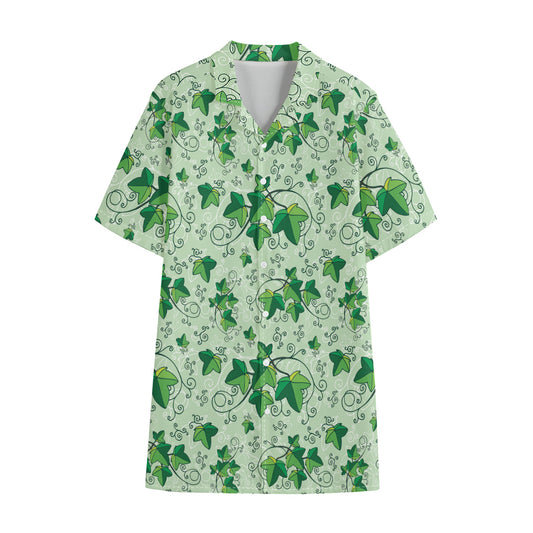 Christmas Ivy Leaf Pattern Print Cotton Hawaiian Shirt