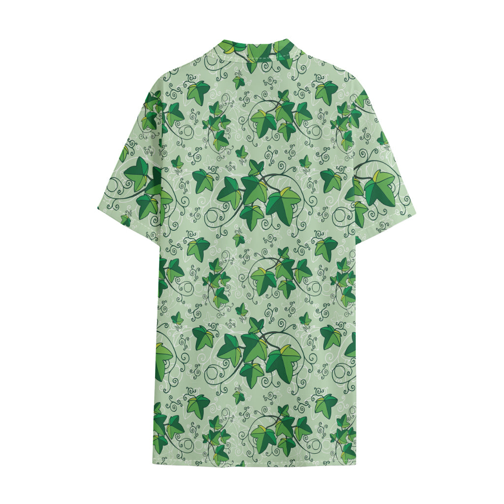 Christmas Ivy Leaf Pattern Print Cotton Hawaiian Shirt