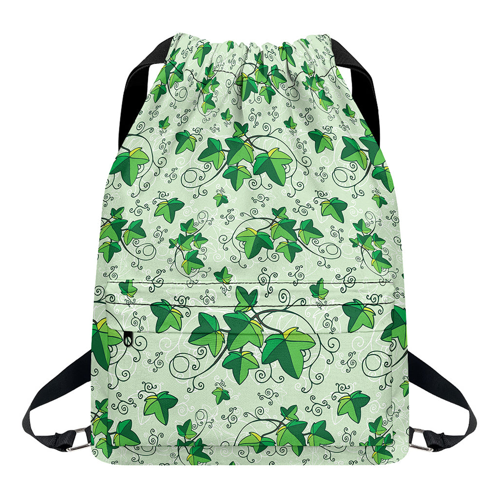 Christmas Ivy Leaf Pattern Print Drawstring Backpack
