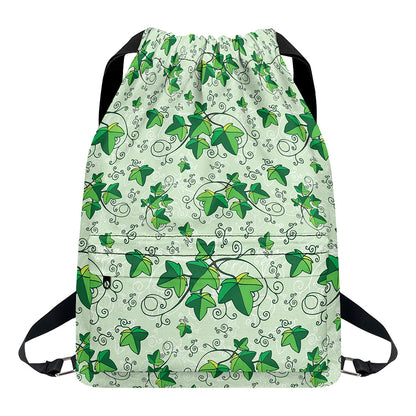 Christmas Ivy Leaf Pattern Print Drawstring Backpack