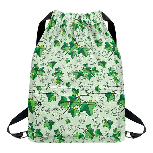 Christmas Ivy Leaf Pattern Print Drawstring Backpack