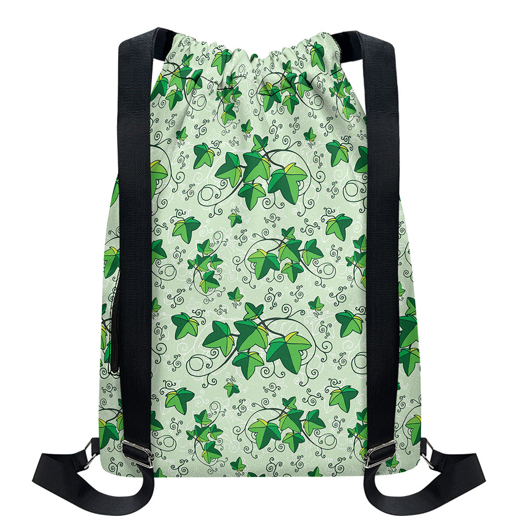 Christmas Ivy Leaf Pattern Print Drawstring Backpack