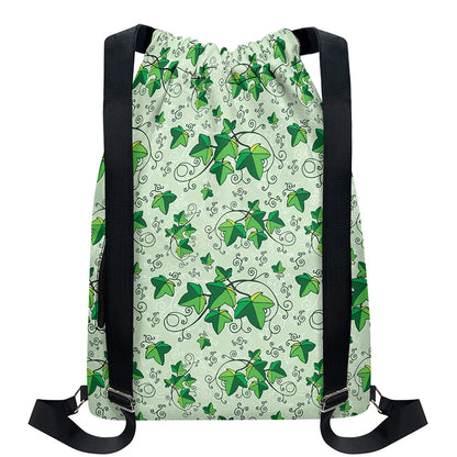Christmas Ivy Leaf Pattern Print Drawstring Backpack