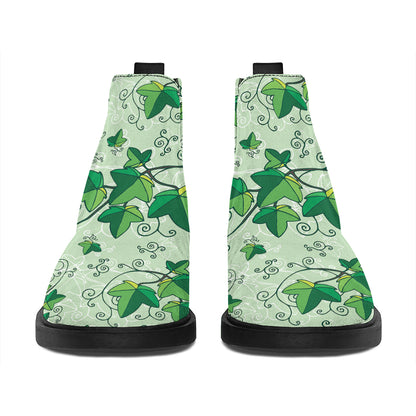 Christmas Ivy Leaf Pattern Print Flat Ankle Boots