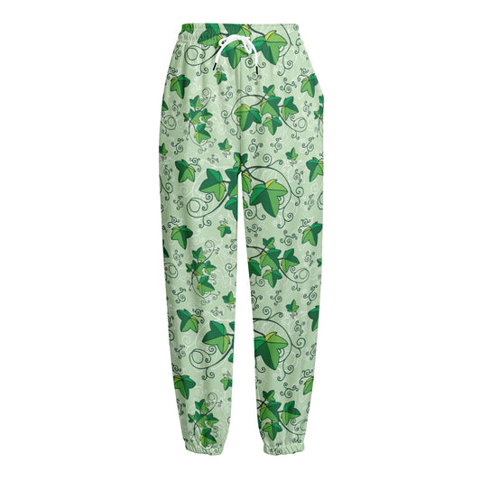 Christmas Ivy Leaf Pattern Print Fleece Lined Knit Pants