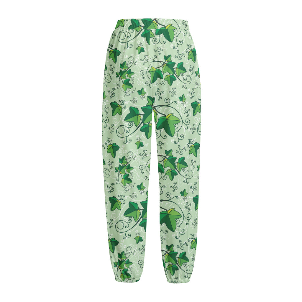 Christmas Ivy Leaf Pattern Print Fleece Lined Knit Pants