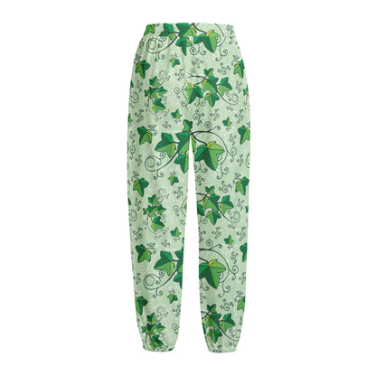 Christmas Ivy Leaf Pattern Print Fleece Lined Knit Pants