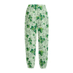 Christmas Ivy Leaf Pattern Print Fleece Lined Knit Pants