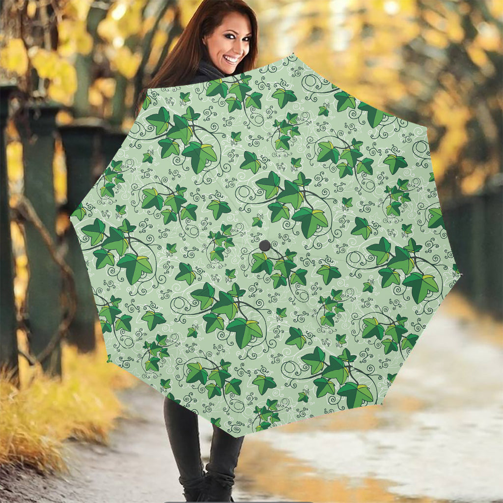 Christmas Ivy Leaf Pattern Print Foldable Umbrella