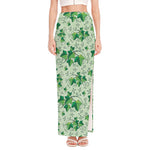 Christmas Ivy Leaf Pattern Print High Slit Maxi Skirt