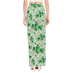 Christmas Ivy Leaf Pattern Print High Slit Maxi Skirt