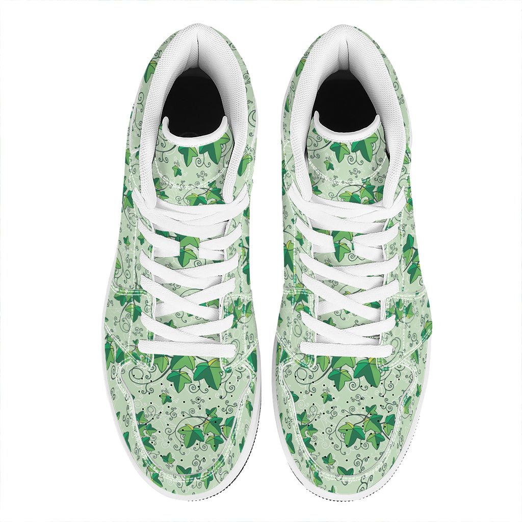 Christmas Ivy Leaf Pattern Print High Top Leather Sneakers