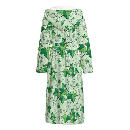 Christmas Ivy Leaf Pattern Print Hooded Bathrobe