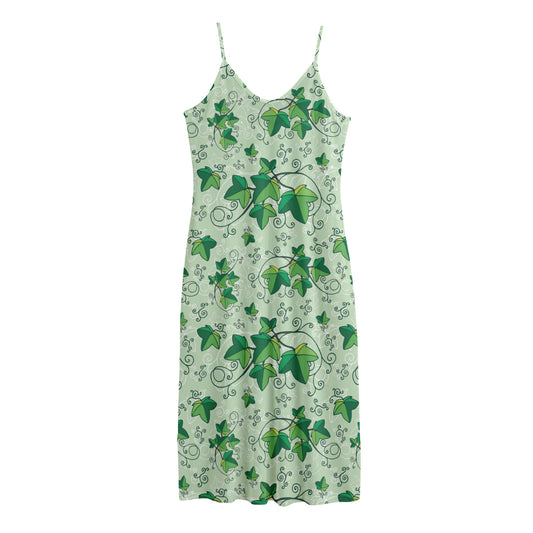 Christmas Ivy Leaf Pattern Print Jersey Midi Cami Dress
