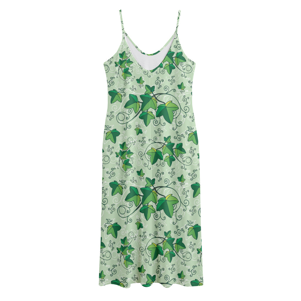 Christmas Ivy Leaf Pattern Print Jersey Midi Cami Dress