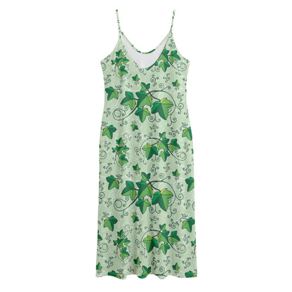 Christmas Ivy Leaf Pattern Print Jersey Midi Cami Dress