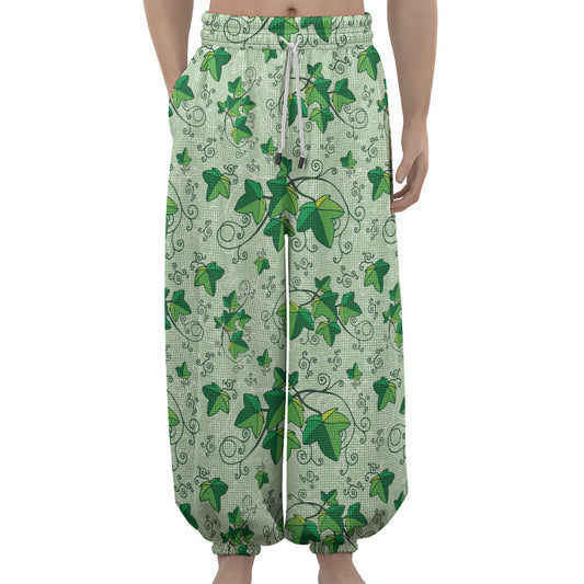Christmas Ivy Leaf Pattern Print Lantern Pants