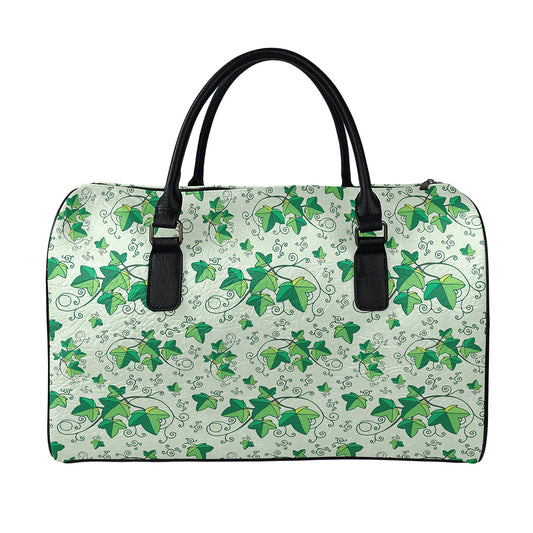 Christmas Ivy Leaf Pattern Print Leather Duffle Bag