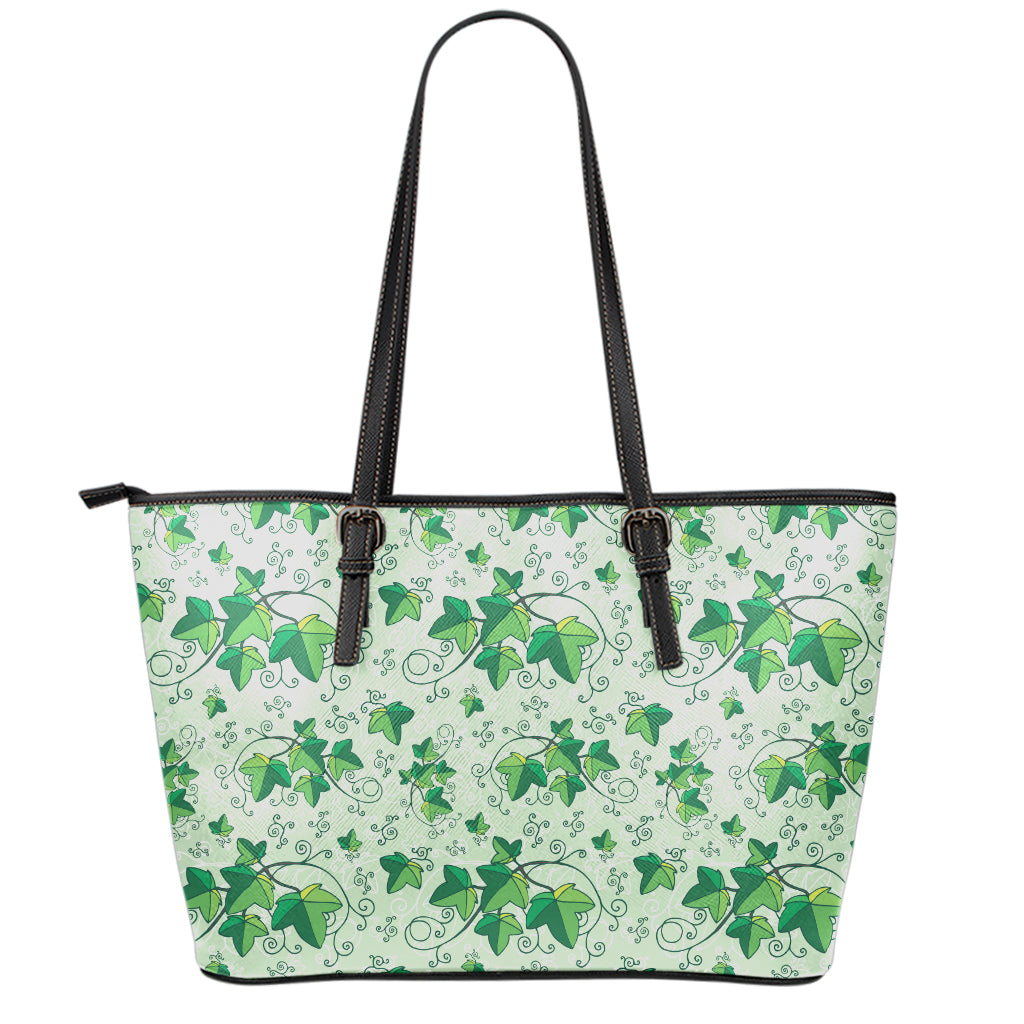 Christmas Ivy Leaf Pattern Print Leather Tote Bag