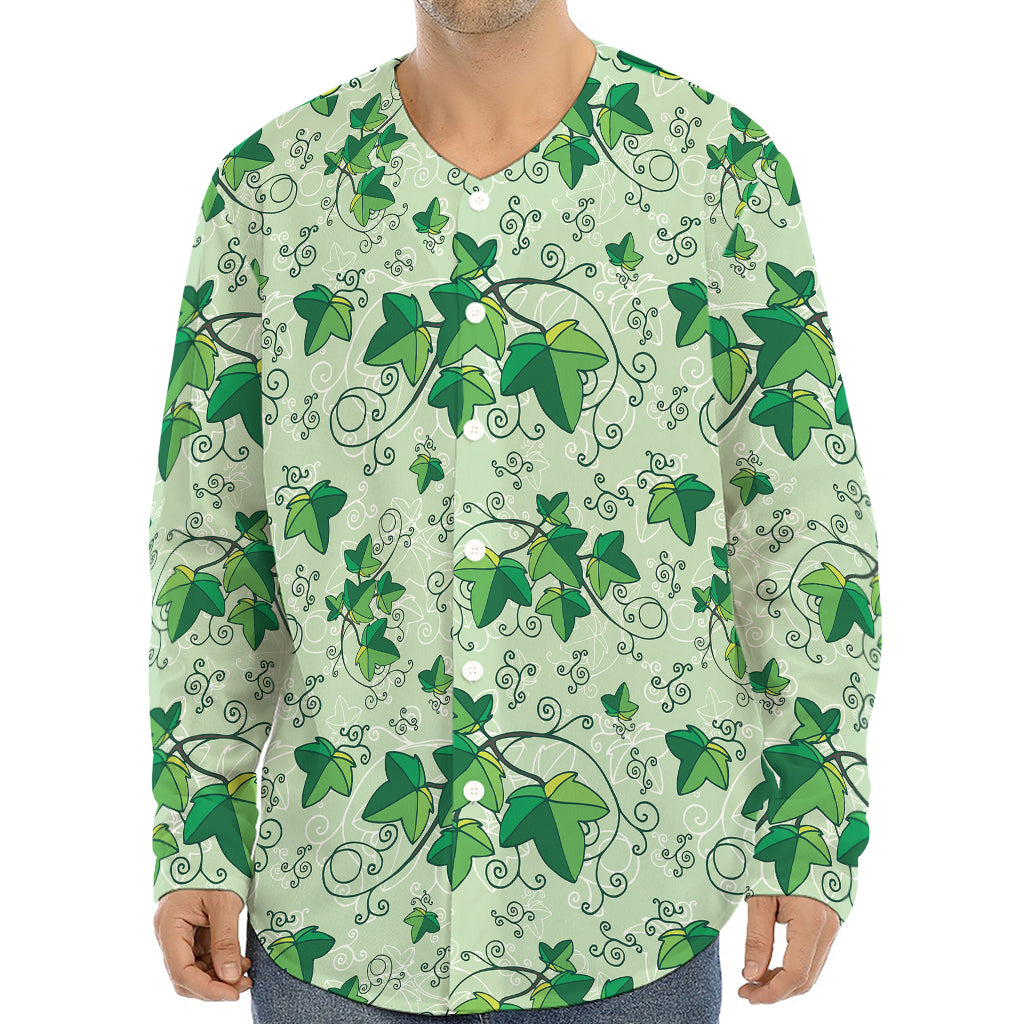 Christmas Ivy Leaf Pattern Print Long Sleeve Baseball Jersey