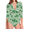 Christmas Ivy Leaf Pattern Print Long Sleeve Swimsuit