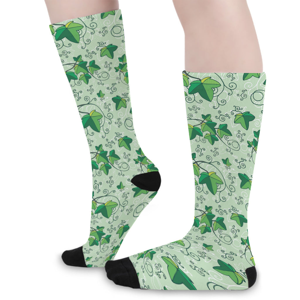 Christmas Ivy Leaf Pattern Print Long Socks