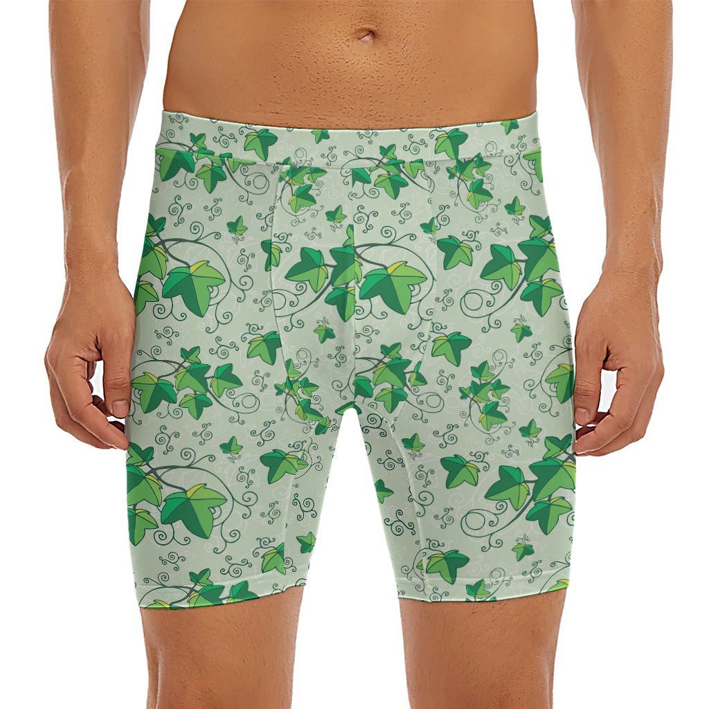 Christmas Ivy Leaf Pattern Print Men's Long Boxer Briefs