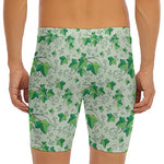 Christmas Ivy Leaf Pattern Print Men's Long Boxer Briefs