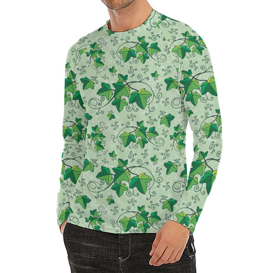 Christmas Ivy Leaf Pattern Print Men's Long Sleeve Rash Guard