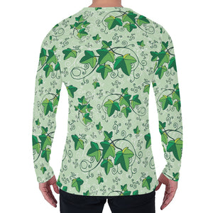 Christmas Ivy Leaf Pattern Print Men's Long Sleeve T-Shirt