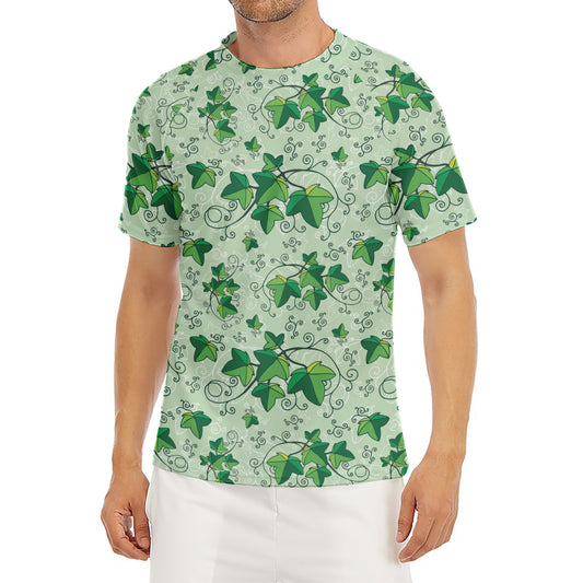 Christmas Ivy Leaf Pattern Print Men's Short Sleeve Rash Guard