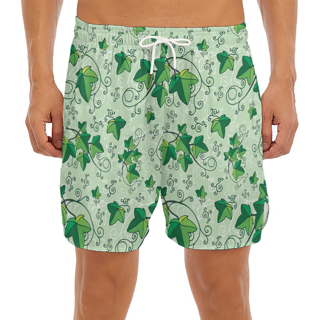 Christmas Ivy Leaf Pattern Print Men's Split Running Shorts