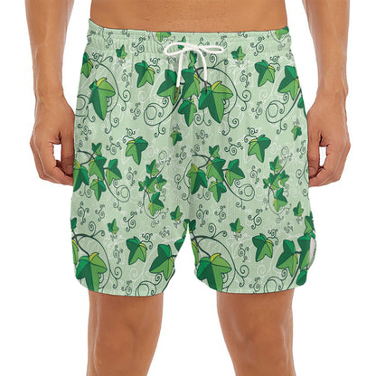Christmas Ivy Leaf Pattern Print Men's Split Running Shorts