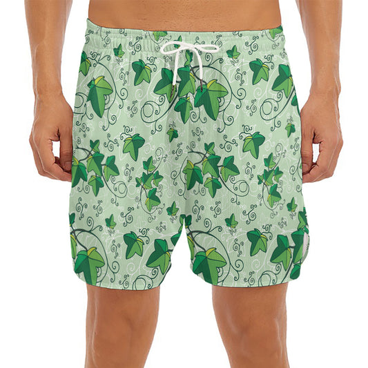 Christmas Ivy Leaf Pattern Print Men's Split Running Shorts