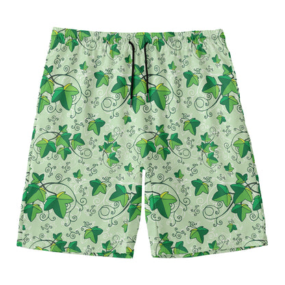 Christmas Ivy Leaf Pattern Print Men's Swim Trunks
