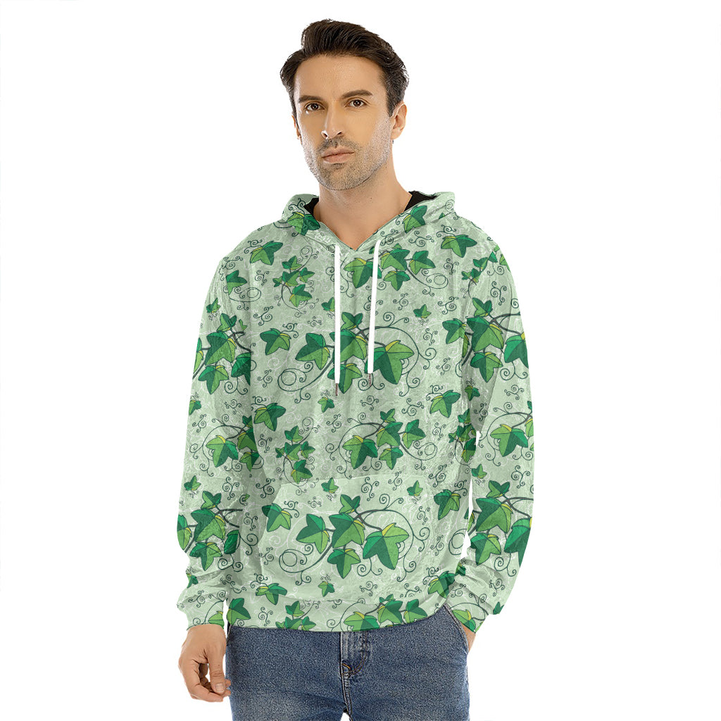 Christmas Ivy Leaf Pattern Print Men's Velvet Pullover Hoodie