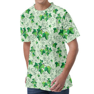 Christmas Ivy Leaf Pattern Print Men's Velvet T-Shirt