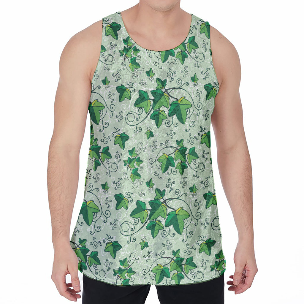 Christmas Ivy Leaf Pattern Print Men's Velvet Tank Top