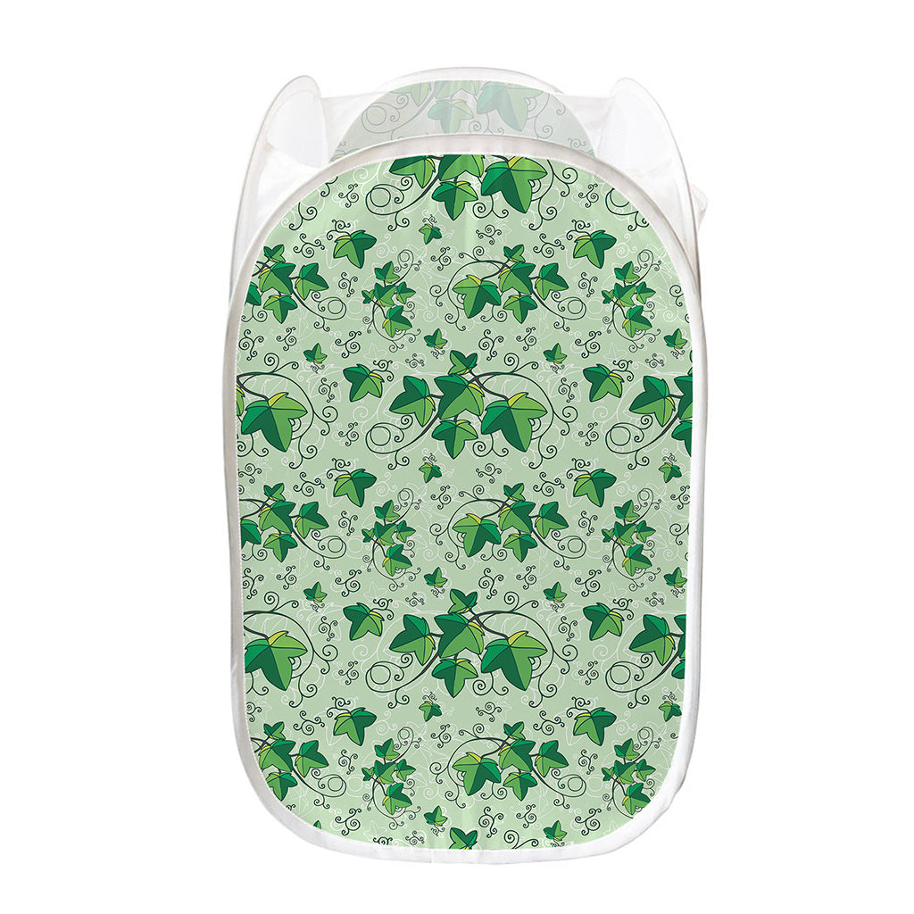 Christmas Ivy Leaf Pattern Print Mesh Laundry Hamper