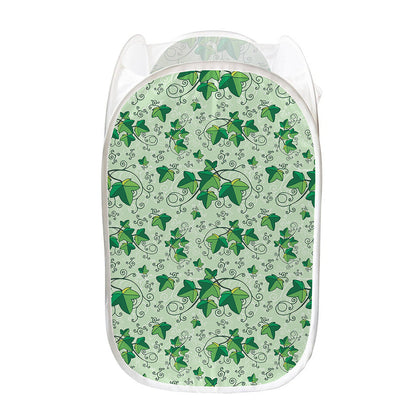 Christmas Ivy Leaf Pattern Print Mesh Laundry Hamper