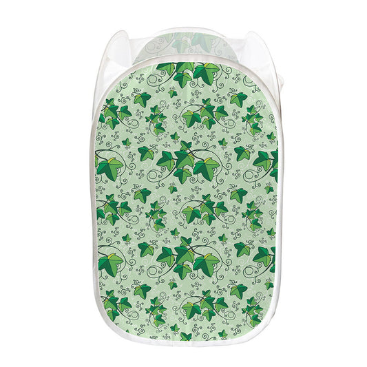 Christmas Ivy Leaf Pattern Print Mesh Laundry Hamper