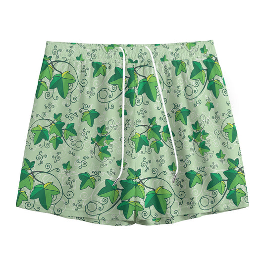 Christmas Ivy Leaf Pattern Print Mesh Shorts